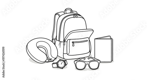 Travel backpack with accessories.