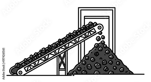 Conveyor belt with coal industrial machinery.