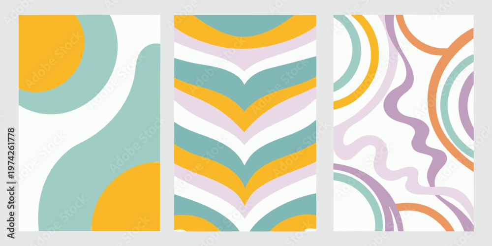 Obraz premium Abstract colorful geometric patterns arranged in three vertical panels