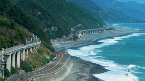 Aerial view of coast road in Taiwan