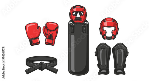 Martial arts protective gear equipment set.