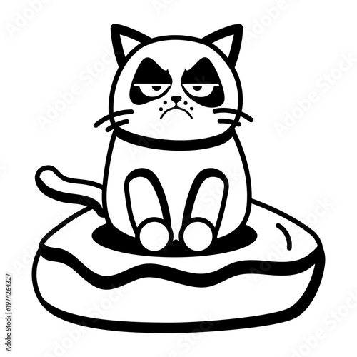 A glyph style icon representing a grumpy cat  
