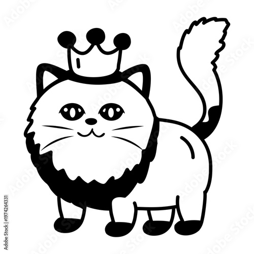 A glyph style icon depicting a crowned cat  

