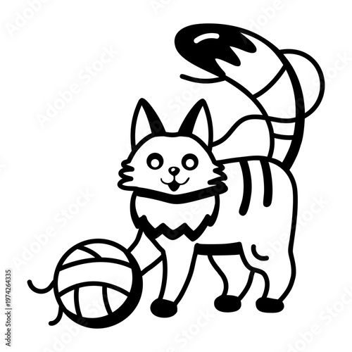 A glyph style icon showing cat yarn  

