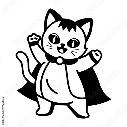 A glyph style icon showing a cat wearing spooky costume  
