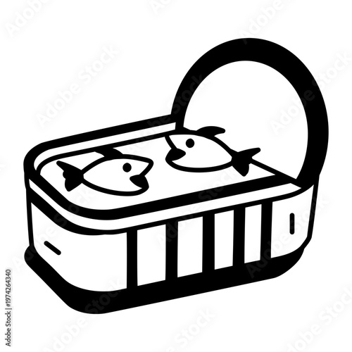 A glyph style icon depicting a sardine tin
