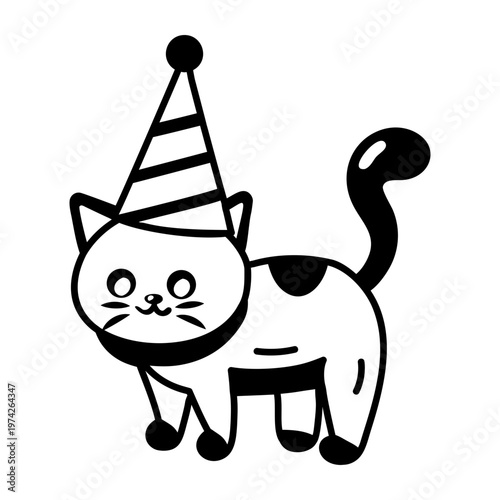 A glyph style icon showing a party cap 
