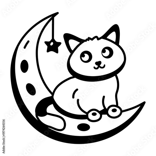 A glyph style icon depicting a moon toy  

