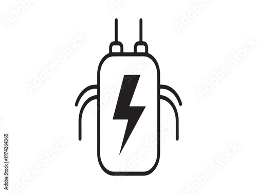 Black and white line art illustration of a boxing punching bag with a lightning bolt