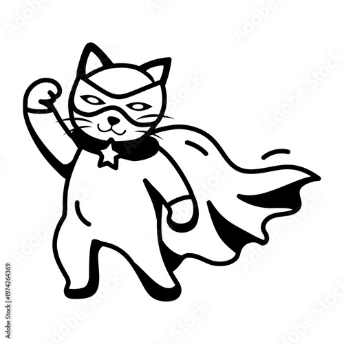 A glyph style icon showing a cat wearing superhero costume  

