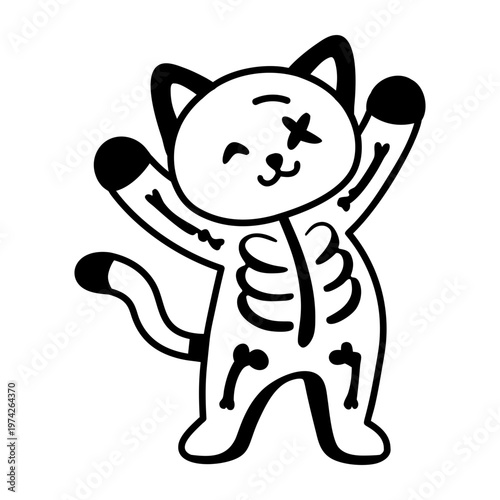 A glyph style icon showing a cat wearing skeleton costume  
