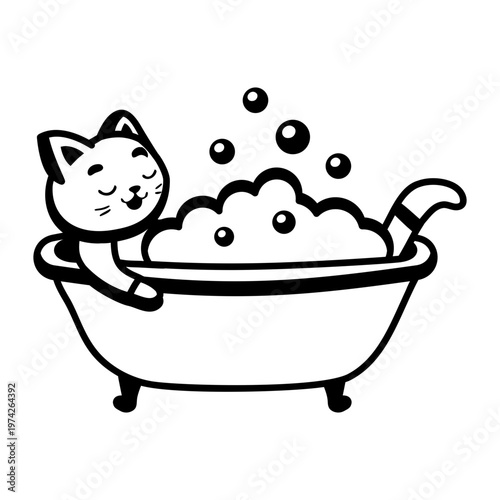 A glyph style icon depicting a cat taking bath  
