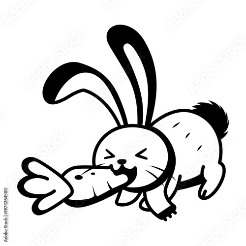 A glyph style icon representing a cat eating carrot  
