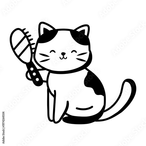 A glyph style icon showing cat combing her hair 
