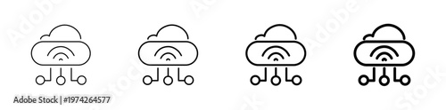 Internet of Things IoT Cloud Computing and Network Connectivity Icon Line Art Vector Illustration Editable