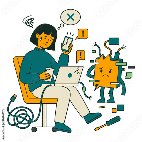 Illustration of a Person With a Problematic Machine