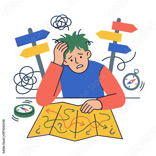 Illustration of a Confused Person Taking the Wrong Route