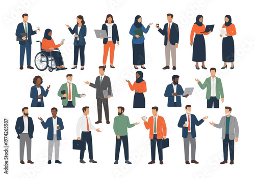 Diverse Business People Characters Set, Flat Vector Illustration of Multicultural Office Workers, Professionals in Suits, Inclusive Team, and Corporate Staff Group