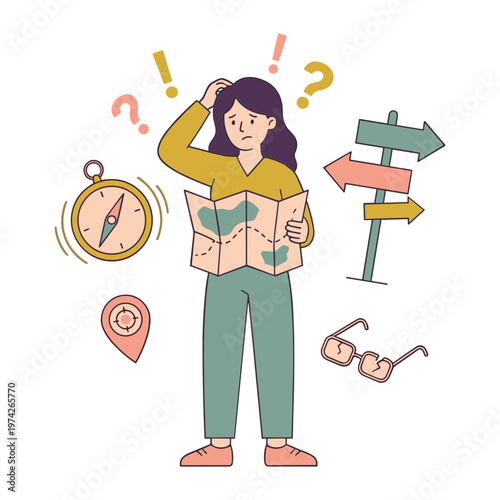 Illustration of a Confused Person Taking the Wrong Route