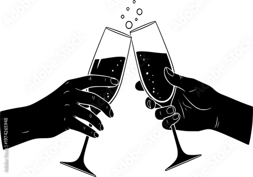 Champagne Toast Silhouette Cheers Celebration Party Nightlife Black Vector
