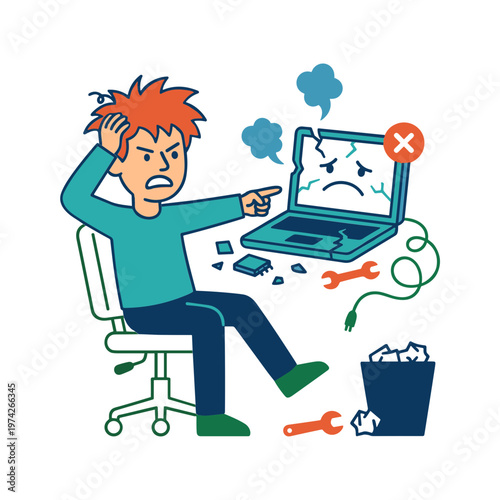 Illustration of a Person With a Problematic Machine
