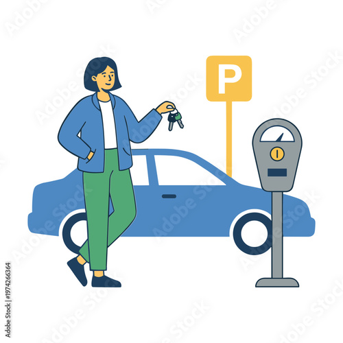 Illustration of a Person Parking his Car
