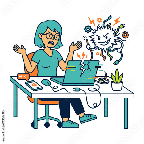 Illustration of a Person With a Problematic Machine