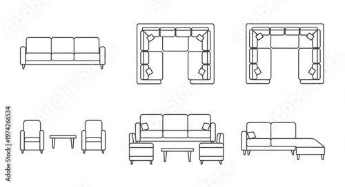 Furniture Layouts - Sofa, Sectional, and Armchair Designs.