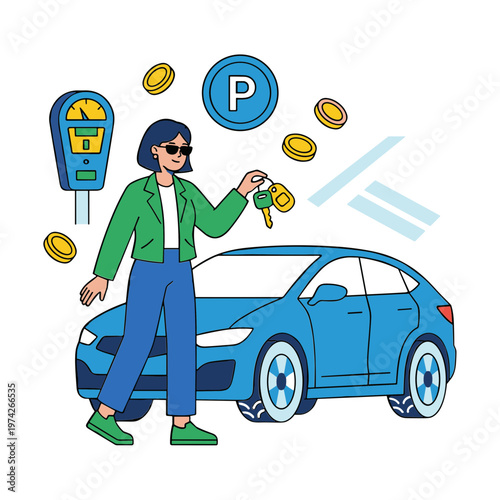 Illustration of a Person Parking his Car
