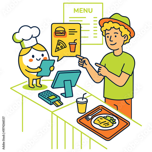 Illustration of People Ordering Food Offline
