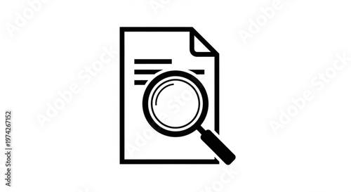 A minimalist vector icon of a document with a magnifying glass for search and investigation