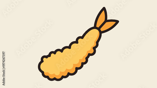 Delicious Tempura Shrimp Illustration on a Light Beige Background.