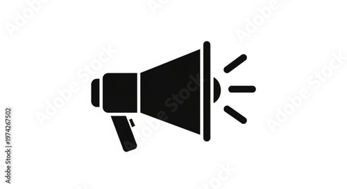 A black silhouette of a megaphone icon on a white background, representing public speaking and announcement.