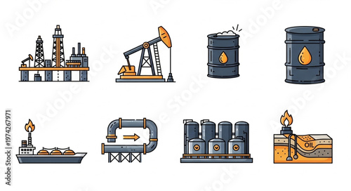 Pixel Art Oil and Gas Industry Icons Set.