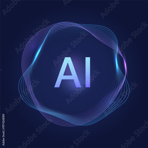 Abstract Line Glow Circle with AI Agentic Text for Futuristic Artificial Intelligence and AGI voice assistant using Big Data Autonomous Technology Concepts within Vibrant Twist Fluid Innovation.