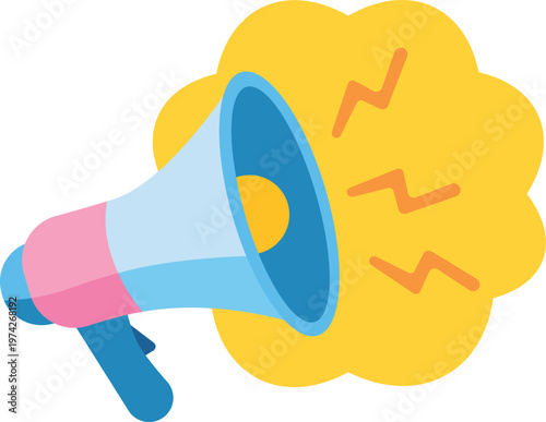 Colorful megaphone bullhorn vector illustration with sound waves for advertising and news