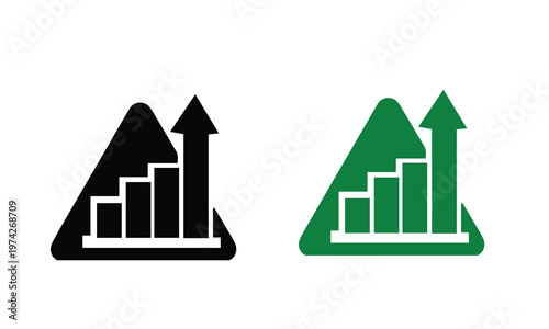 Growth chart icon set black and green versions representing progress