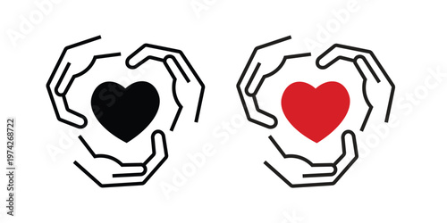 Hands protecting hearts a dichotomy of love and care in black and red