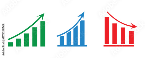Growth stability and decline three bar graph trend illustrations