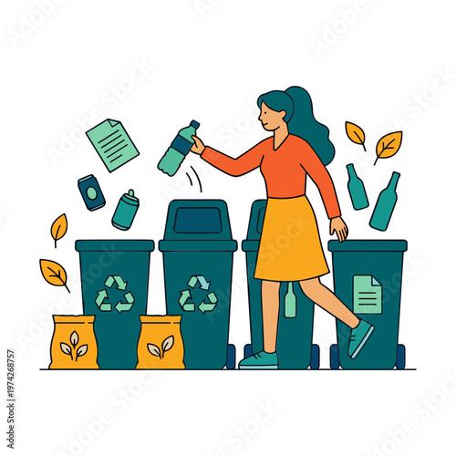 Illustration of People Sorting Trash