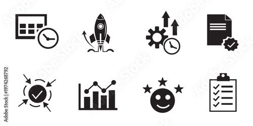 Business and technology icons set productivity growth and management