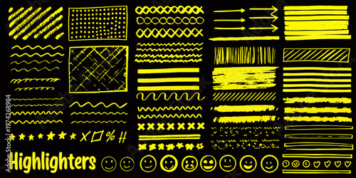 Abstract yellow highlighter marks and doodle shapes a bold silhouette