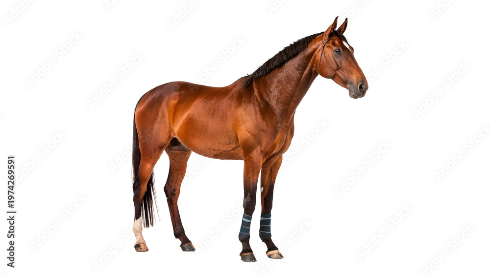 Obraz premium Horse stands with alert posture isolated on transparent background cut out