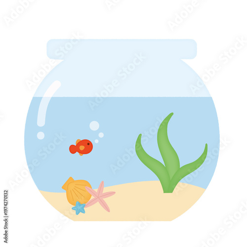 小さな魚と水槽のイラスト/Illustration of a small fish and an aquarium
