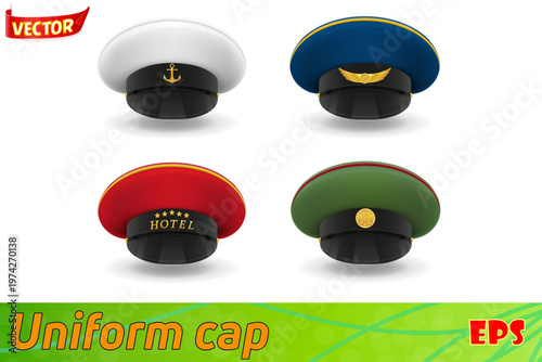 set icons professional uniform caps vector illustration