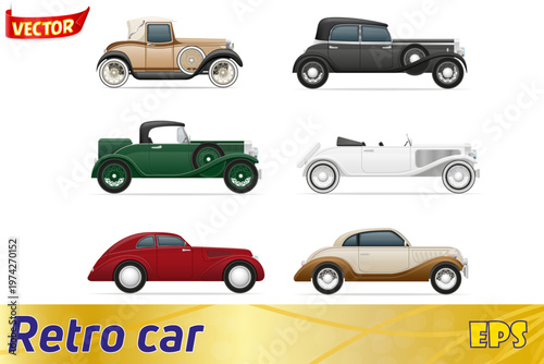 set icons old retro car vector illustration isolated on white background