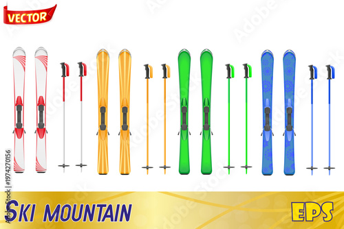 set icons skis mountain vector illustration isolated on white background