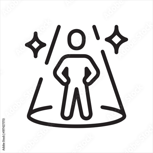 Spotlight person linear icon. Individual highlighted on stage, fame, leadership, success. Editable stroke.