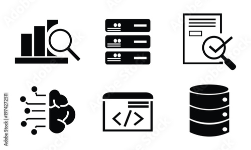Data analysis and management icons a comprehensive collection for digital solutions