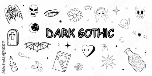 Dark gothic doodles and illustrations with a spooky stylistic silhouette